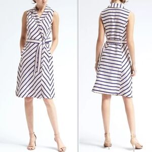 Banana Republic Stripe Trench Wrap Blue Stripes Dress